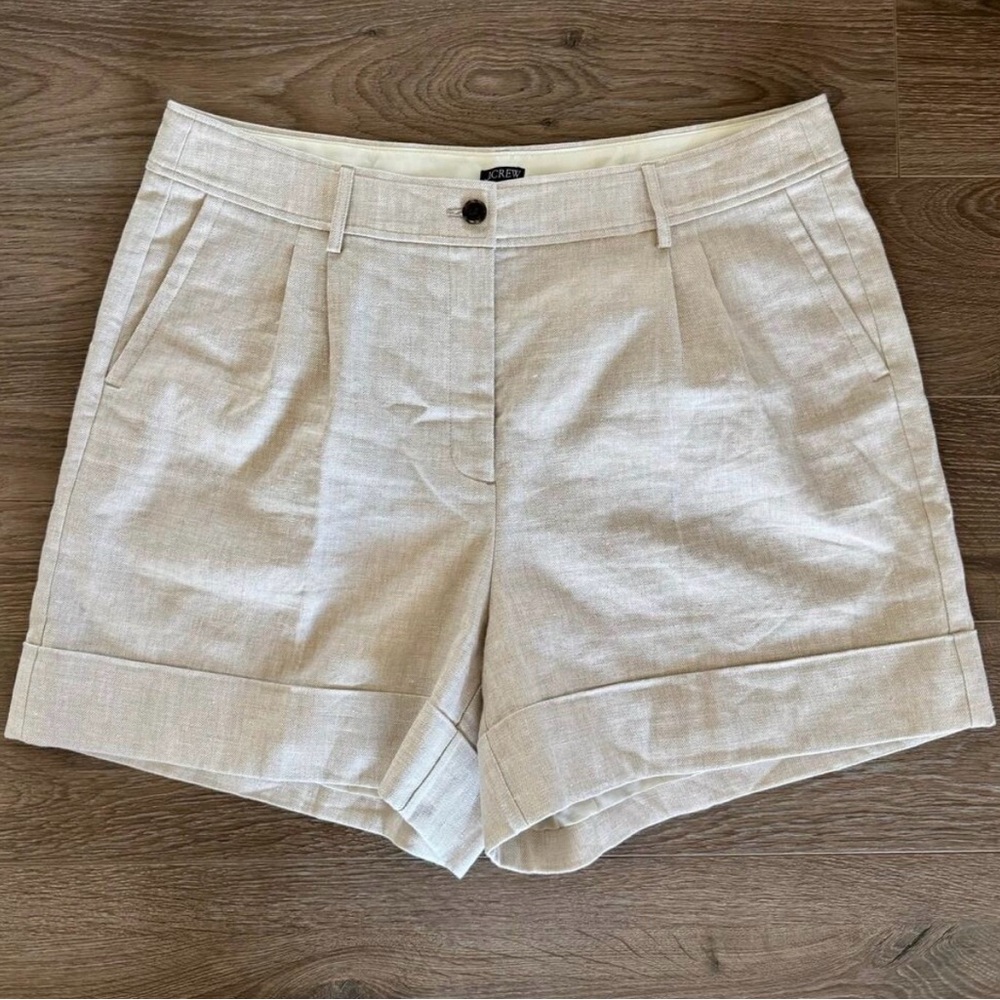 JCrew Remi Linen Blend Shorts Pleated 5 Inch Inseam Neutral Women Sz 16 Preppy